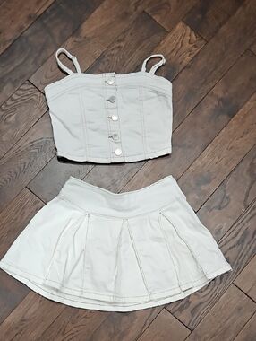 Ivory  Denim Two-Piece Crop Top & Skirt Set Junior S 6/7